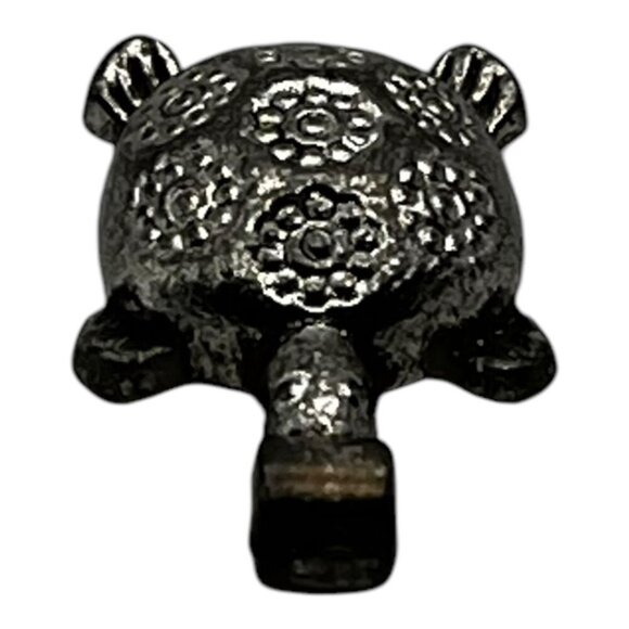 Turtle Shaped Silver Tone Metal Pendant With Floral Engravings 2cm - Picture 5 of 6